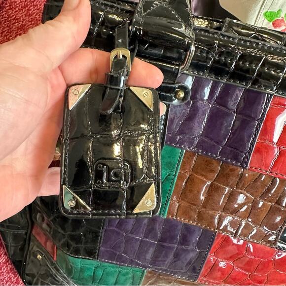 Liz Claiborne Patchwork Color Block Patent Vegan Leather Shoulder Bag Large - Picture 3 of 7